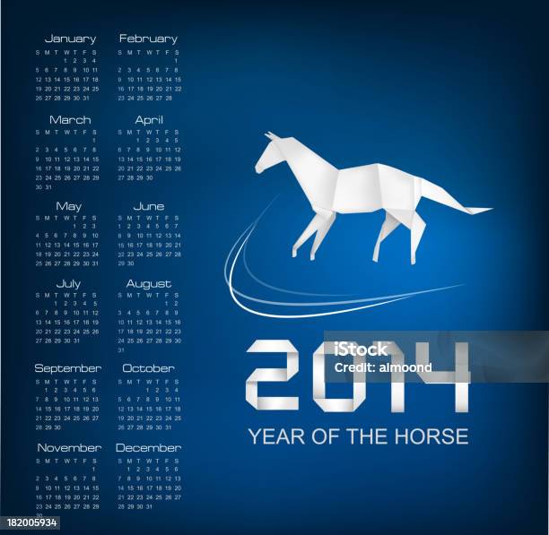 Calendário Para O Ano 2014 Origami Cavalo Vector - Arte vetorial de stock e mais imagens de 2014