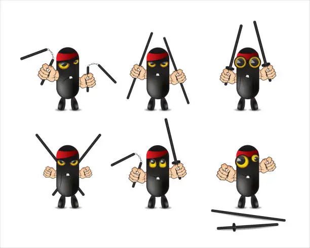 Vector illustration of Ninja funny warriors