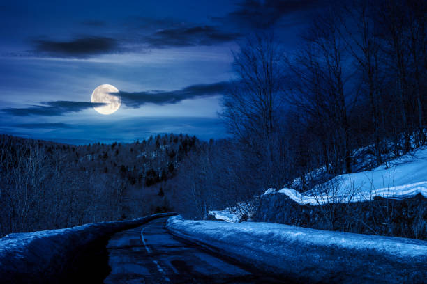 istock pass with snow on the roadside at night 1820069694