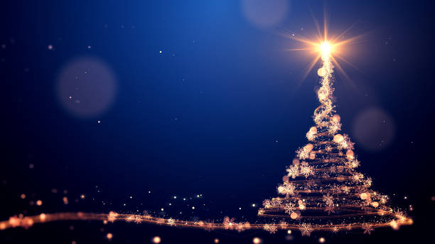 istock Christmas tree with lights particles and snowflakes on blue 1820073647