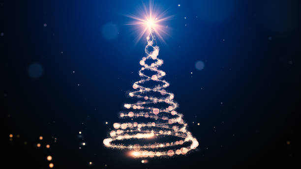 istock Christmas tree animation with lights particles and snowflakes on blue 1820073717