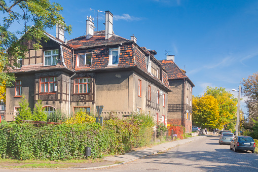 Poland, Upper Silesia, Zabrze, Sunlit Zandka or Donnersmarcksiedlung Workers' Housing Estate