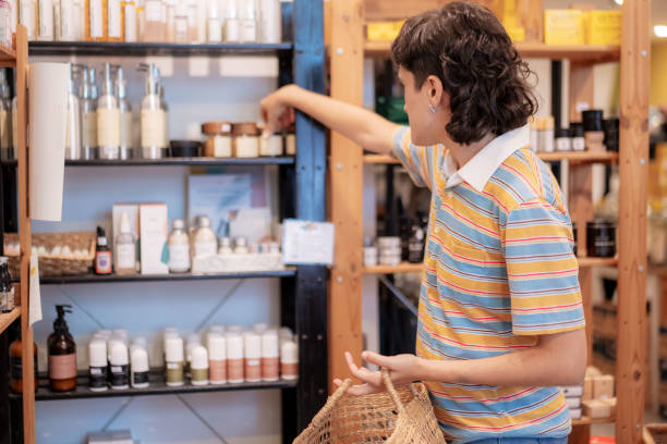 istock Gender Fluid Middle Eastern Shopping with Reusable Bag Basket 1820080818