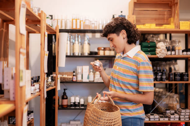 istock Gender Fluid Middle Eastern Shopping with Reusable Bag Basket 1820081480