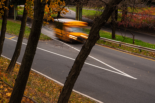 Motion Blur of School Bus in Brooklyn New York