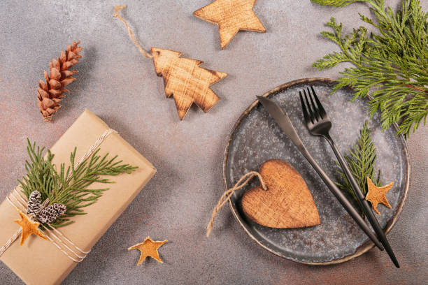 istock Winter holiday table setting with Christmas decor 1820095116