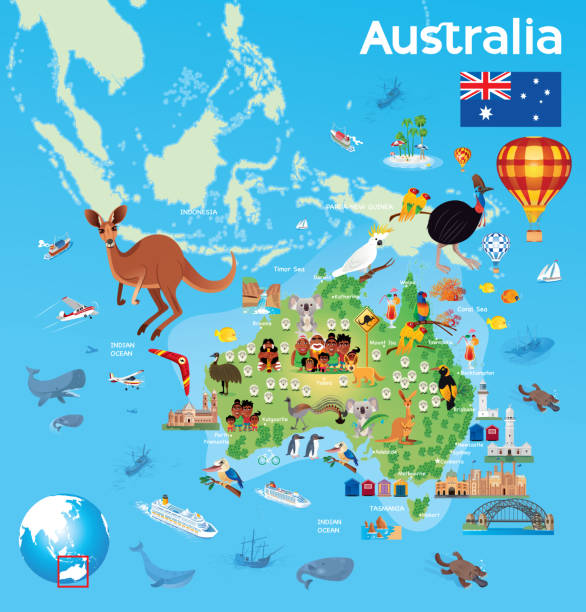 мультяшный карта австралии - newcastle stock illustrations