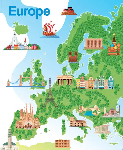Vector illustration of Europe Tourism Map