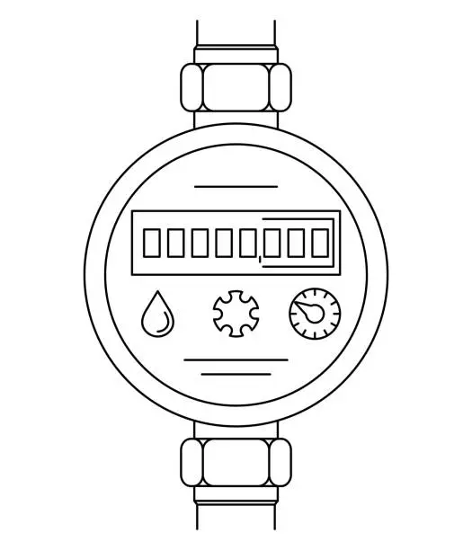 Vector illustration of Water meter icon in thin outline