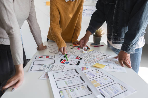 istock Web creative team Graphic designer brainstorming plans drawing app website ux ui for mobile application and development model Project development process 1820139304
