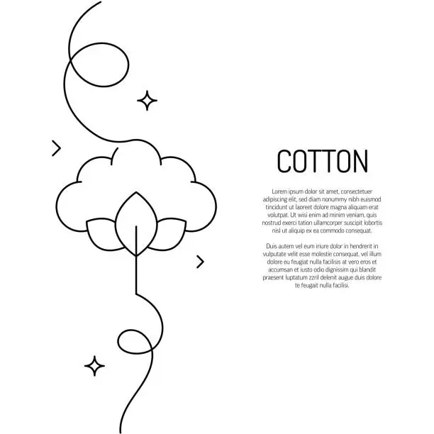 Vector illustration of Continuous Line Drawing of Cotton Icon. Hand Drawn Symbol Vector Illustration.