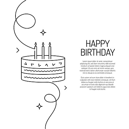 Continuous Line Drawing of Happy Birthday Icon. Hand Drawn Symbol Vector Illustration.