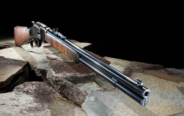 istock Old west lever action rifle with copy space above and to the right 1820177604