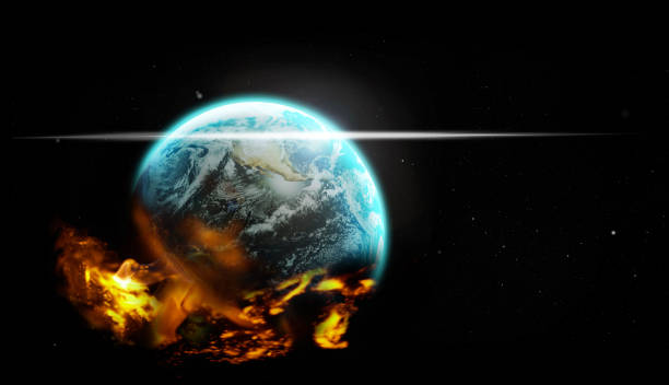 istock Space, planet earth on fire and global warming for world crisis, environmental problem and universe. Science, atmosphere and pollution with toxins, aerospace and astronomy for climate change 1820182612