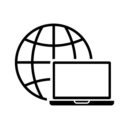 Laptop with globe, illustration of internet website and network icon vector