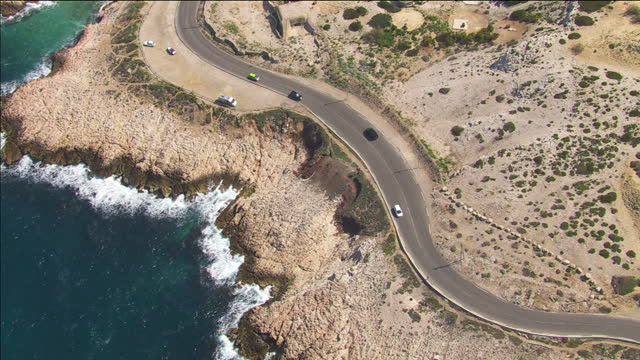 Aerial view of a road inside calanques near the city MARSEILLE - South FRANCE