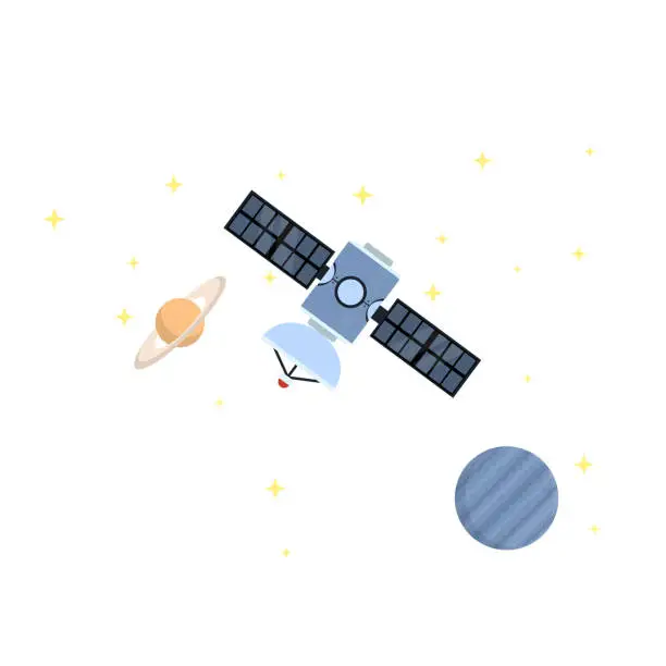 Vector illustration of Space satellite. Exploration of a space satellite in outer space,