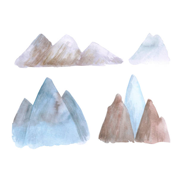 istock Hand drawn watercolor blue and brown mauntains landscape isolated on white background. Can be used for post card, label and other printed products. 1820193027