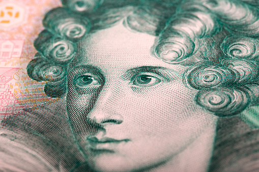 Annette von Droste-Hulshoff a closeup portrait from old German money - Mark