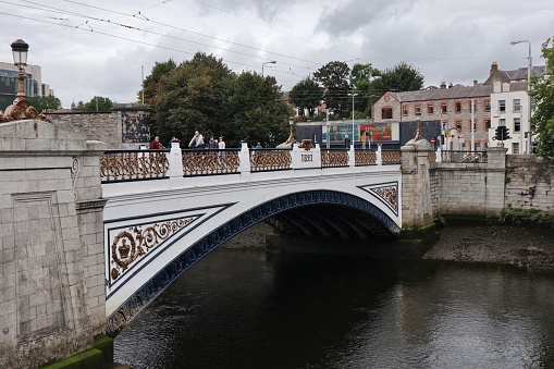 Dublin, Ireland – September 20, 2021: Sean Heuston Bridge over the River Liffey