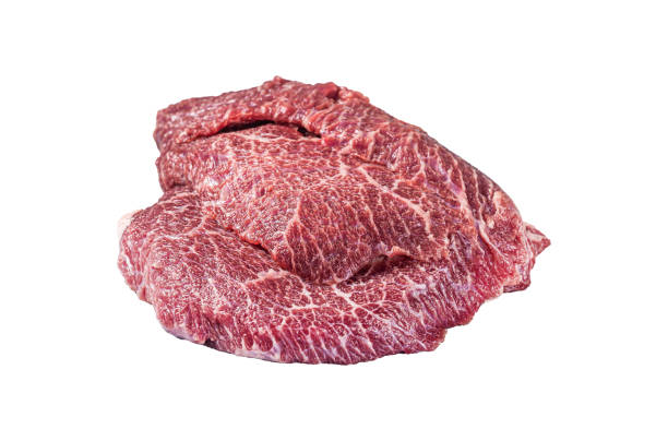 istock Traditional German raw beef cheeks on butcher table.  Isolated, white background. 1820229974