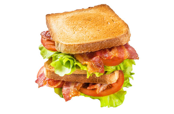 istock BLT toasted sandwich with bacon, tomato and lettuce. Isolated, white background. 1820232243
