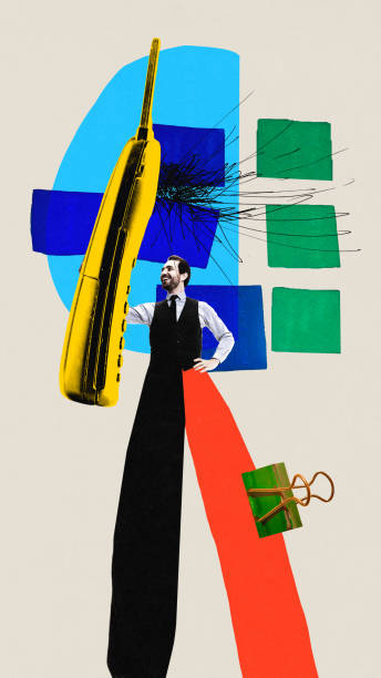 istock Young man, employee talking on phone, communicating with partners, working with customer services. Contemporary art collage. 1820233923