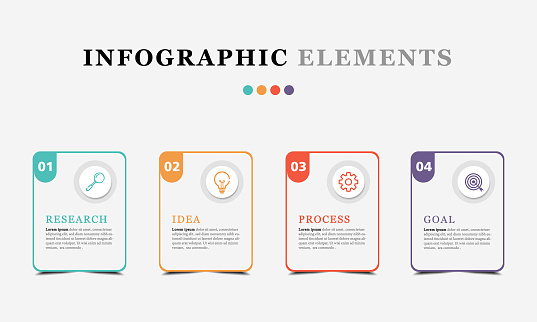 Vector infographic design template with 4 options or work steps.