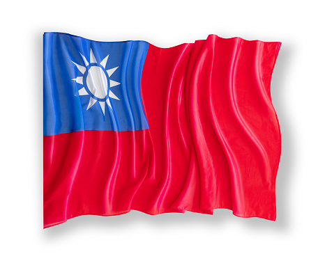 Taiwanese flag in movement on white background