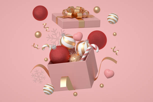 istock 3D modeling and rendering of Christmas-themed elements, gift box background 1820243696