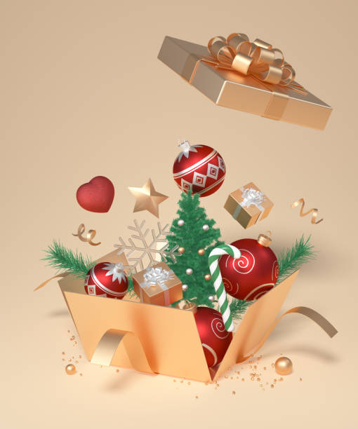 istock 3D modeling and rendering of Christmas-themed elements, gift box background 1820244259