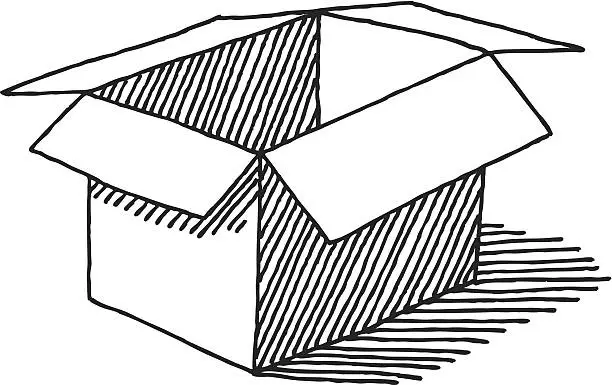 Vector illustration of Open Empty Cardboard Box Drawing