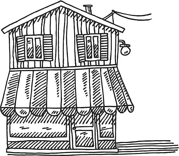 Vector illustration of Shop Building Front View Drawing