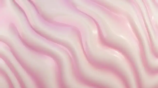 3D Romantic Swirly Sweet Vanilla Strawberry Dessert Food Advertising Texture. White Pink Decorative Swirls Marbled Candy for Valentine's Day.