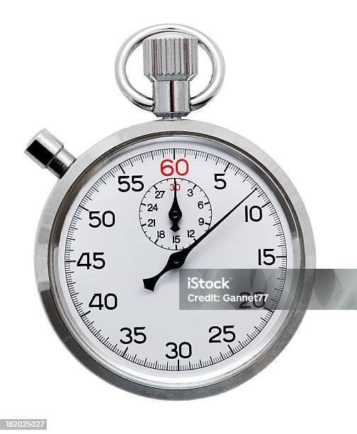 A Silver Stopwatch Isolated On A White Background Stock Photo - Download Image Now - Stopwatch, Timer, Cut Out