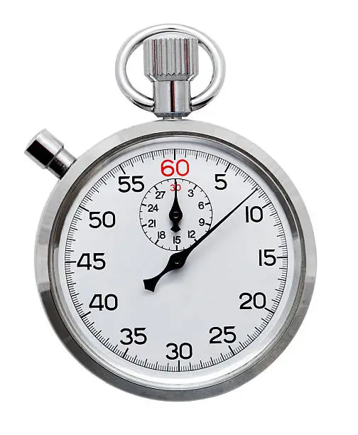Photo of A silver stopwatch isolated on a white background