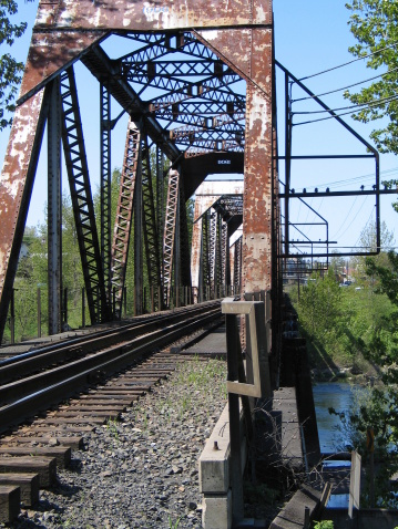 Rusty railroad bridge in Oregon.