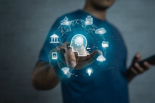 istock Businessman use smartphone mobile phone with touch digital chatbot, chat GPT, robot application, conversation assistant, Artificial Intelligence concept, digital chatbot virtual screen. Automatic AI. 1820259762