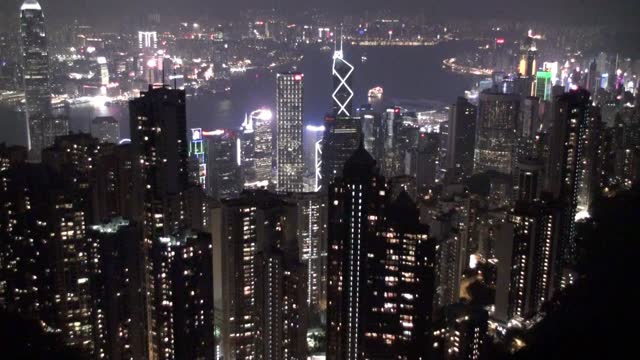 Hong Kong Skyline, Full HD Video, Panning, Victoria's Peak,Victoria Harbour, China, East Asia, Fog Weather, High Angle View