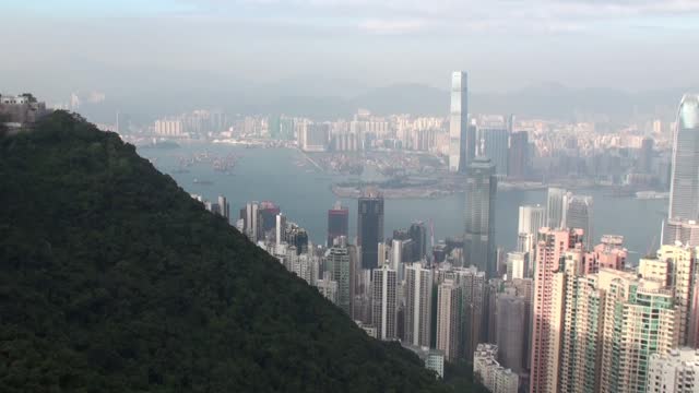 Hong Kong Skyscrapers Panning Video, Victoria'S Peak,Victoria Harbour, China, East Asia