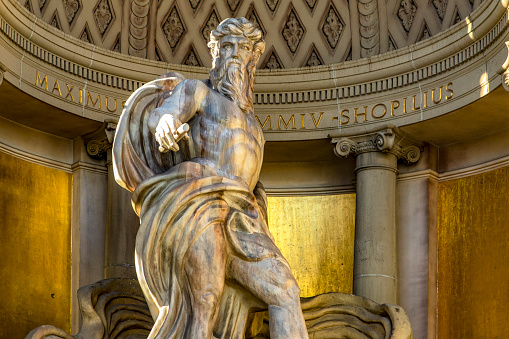 Las Vegas; USA; November 16, 2023: Statue of the famous fontana di trevi of Caesars Palace in the middle of the Boulevard and the Las Vegas Strip where there are many casinos and hotels.