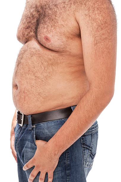 オーバーウェイト異人種の男性 - abdomen too small jeans overweight ストックフォトと画像