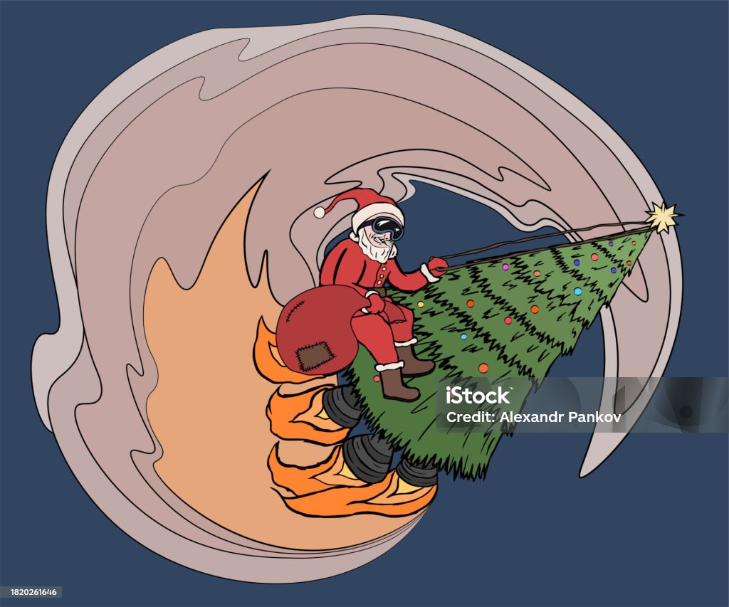 Christmas Rocketship Rocket Santa Stock Illustration - Download Image Now - Christmas Tree ...