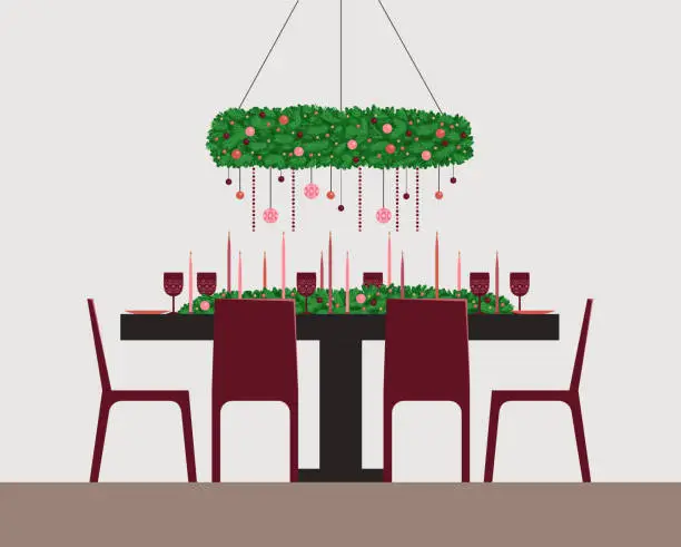 Vector illustration of Family Christmas dinner