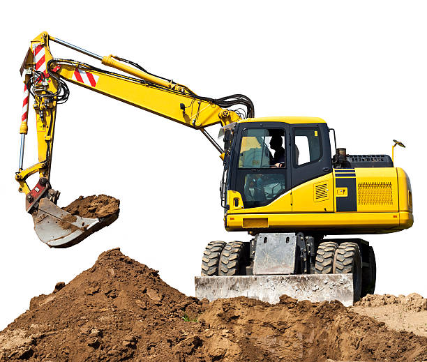 Digger Isolated On White Digger digging ground isolated on white.See also: construction vehicle stock pictures, royalty-free photos & images