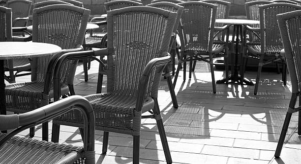 istock Vimini Seats and Cafe Tables at Sunset time 182028729