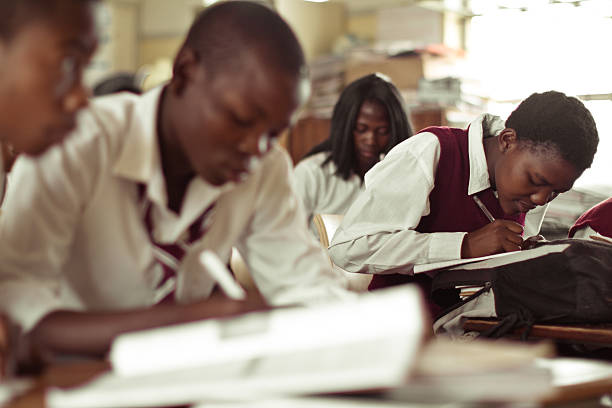 south african adolescentes concentrarse en un examen en inglés - african descent africa african culture classroom fotografías e imágenes de stock
