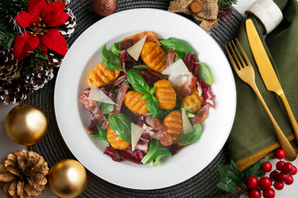 istock Gnocchi salad with bacon and Italian cheese. 1820297439