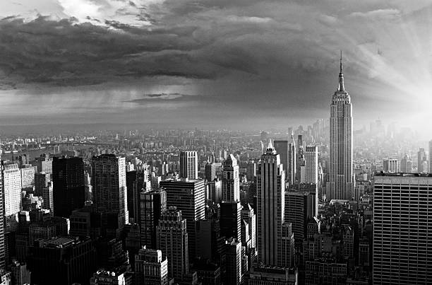 nyc 스카이라인,. - manhattan dusk new york state sunrise 뉴스 사진 이미지