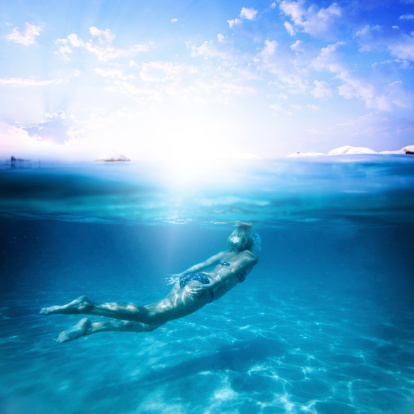 Woman diving in a beautiful turquoise water